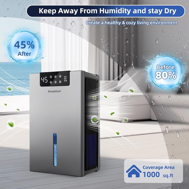 KeepGlad Dehumidifier 98OZ Dehumidifiers for Home 1000sq.ft Humidity Display gallery