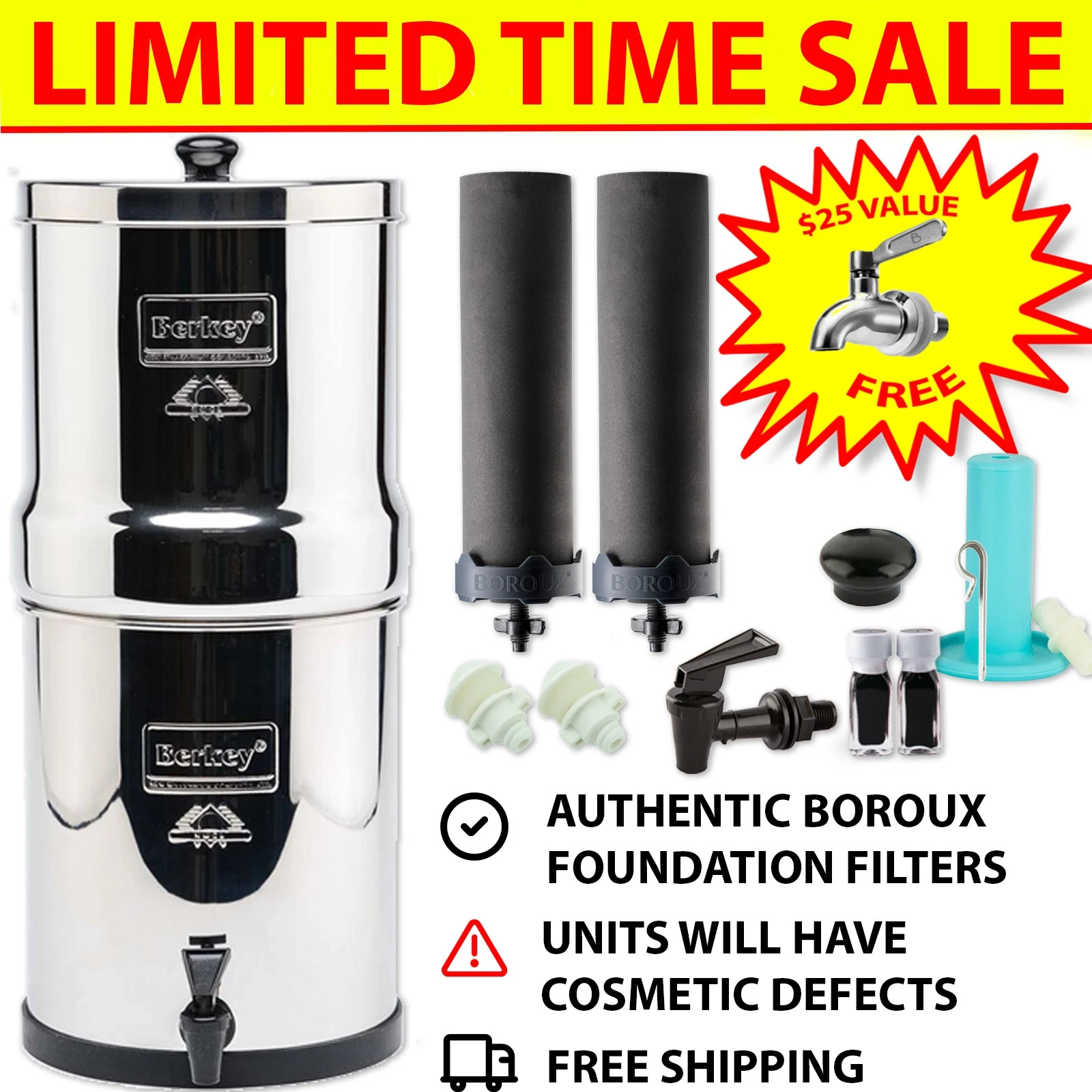 BLEMISHED Berkey Water Filter System & Certified Boroux Foundation Black Filters gallery