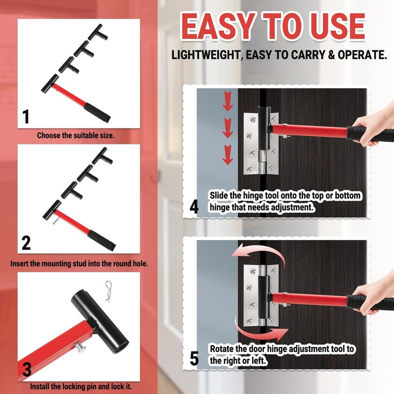 Door Hinge Adjustment Tool with Rubber Grip for Round Bolt Hinged Doors 4 in 1 gallery
