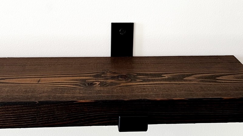 Custom Finish Rustic Style Solid Wood Shelf with Iron Brackets gallery