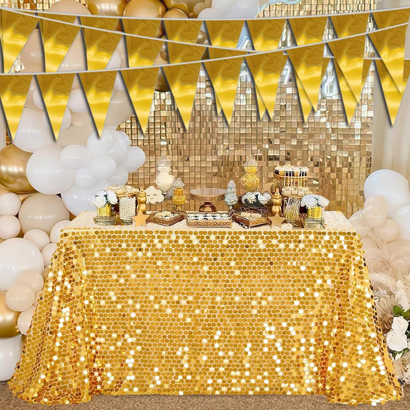 40M/130FT Gold Triangle Pennant Banner Flag Metallic Fabric Bunting Garlands gallery