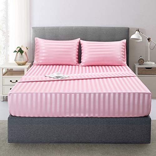 Satin-Silk Sheets Queen Size Bed Set, Pink Soft Cooling Deep Pocket Queen gallery