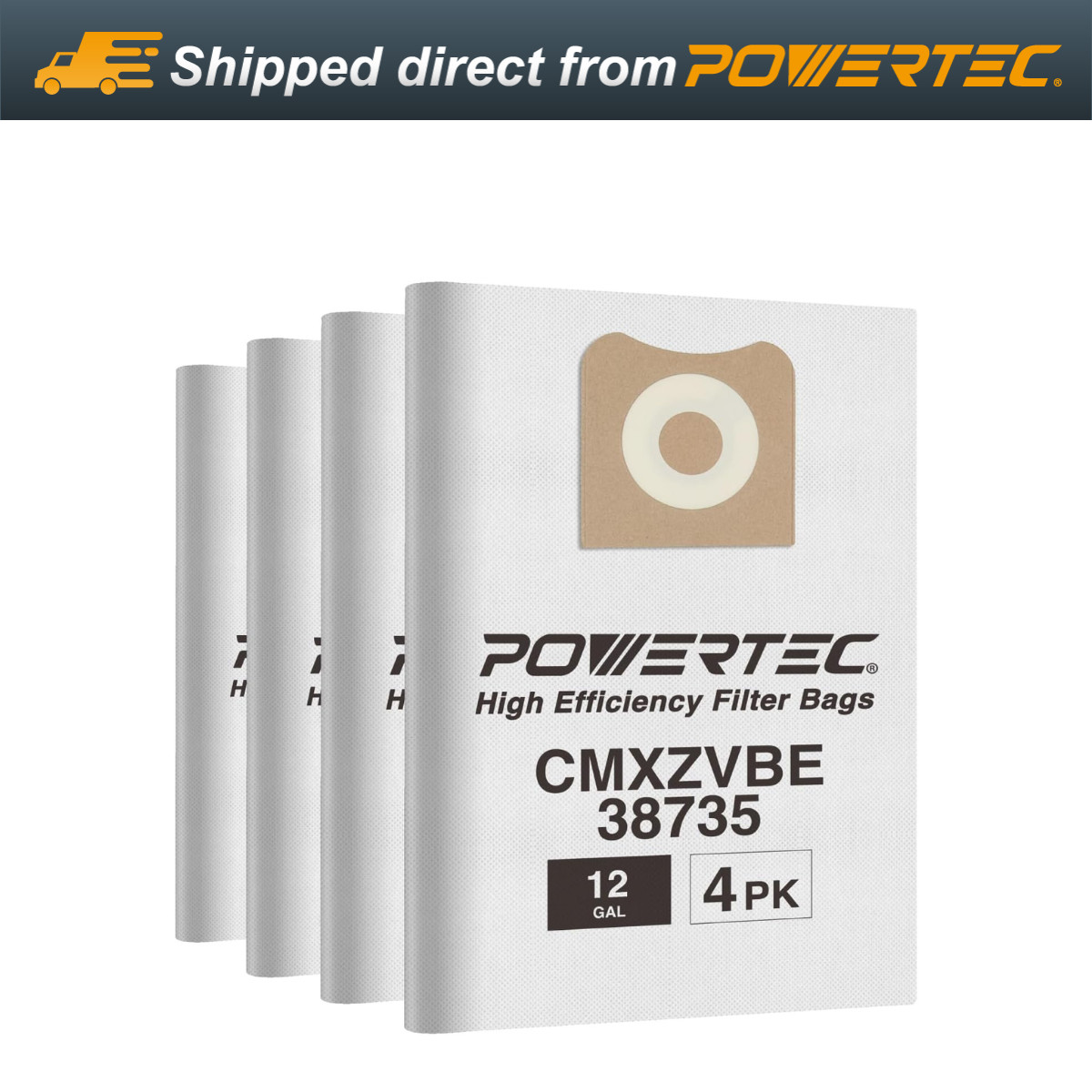 POWERTEC Filter Bags Replacement for CMXZVBE38735 Fine Dust Wet/Dry Vac, 4 PK gallery