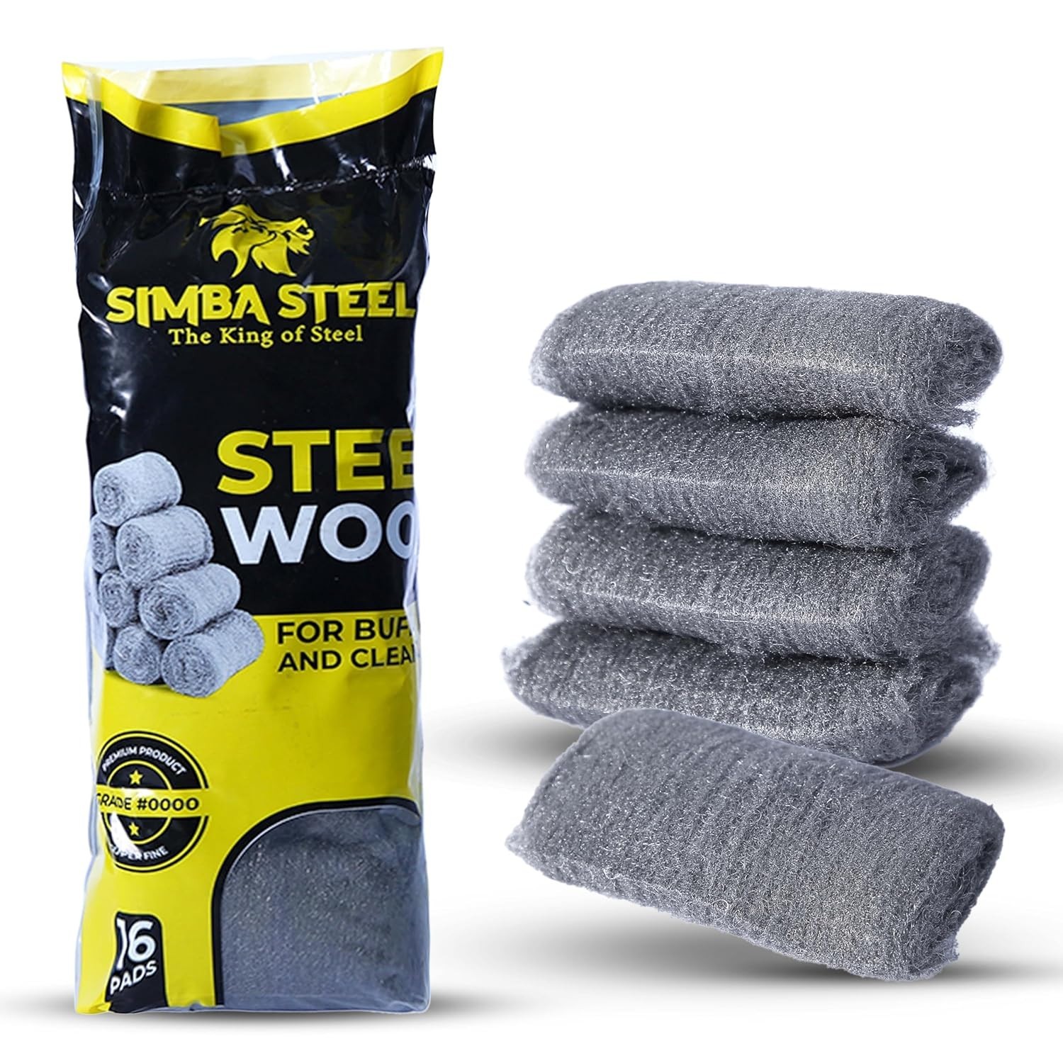 SIMBA Steel Wool Grade 0000 – Ultra-Fine Cleaning & Buffing Pads, 16 Pack gallery