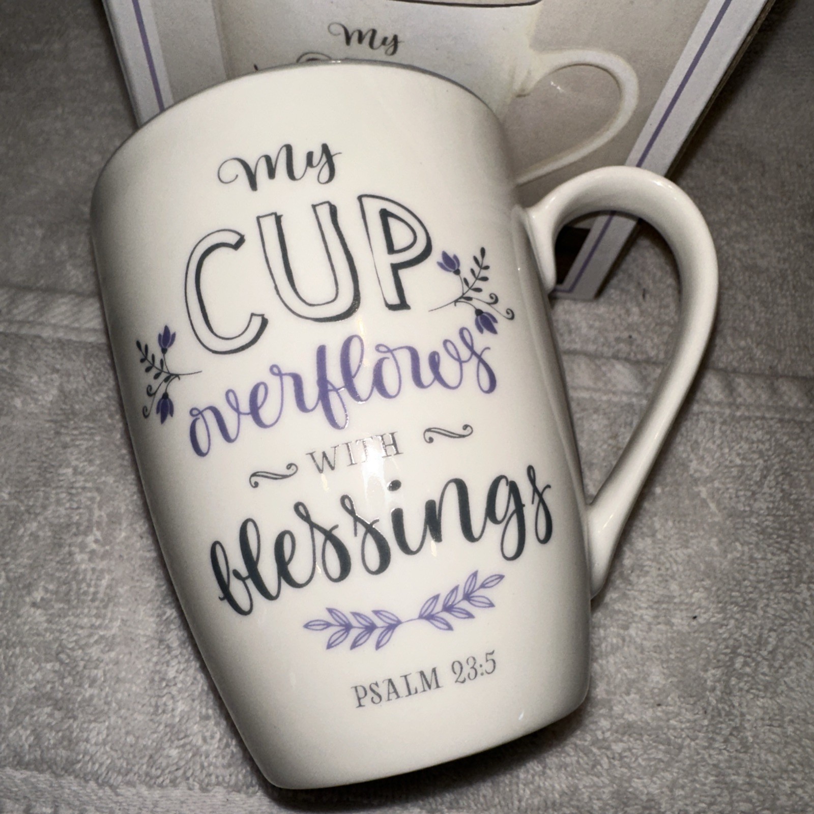 Overflows With Blessings Psalm 23:5 Ceramic Christian Coffee Mug New in box gallery