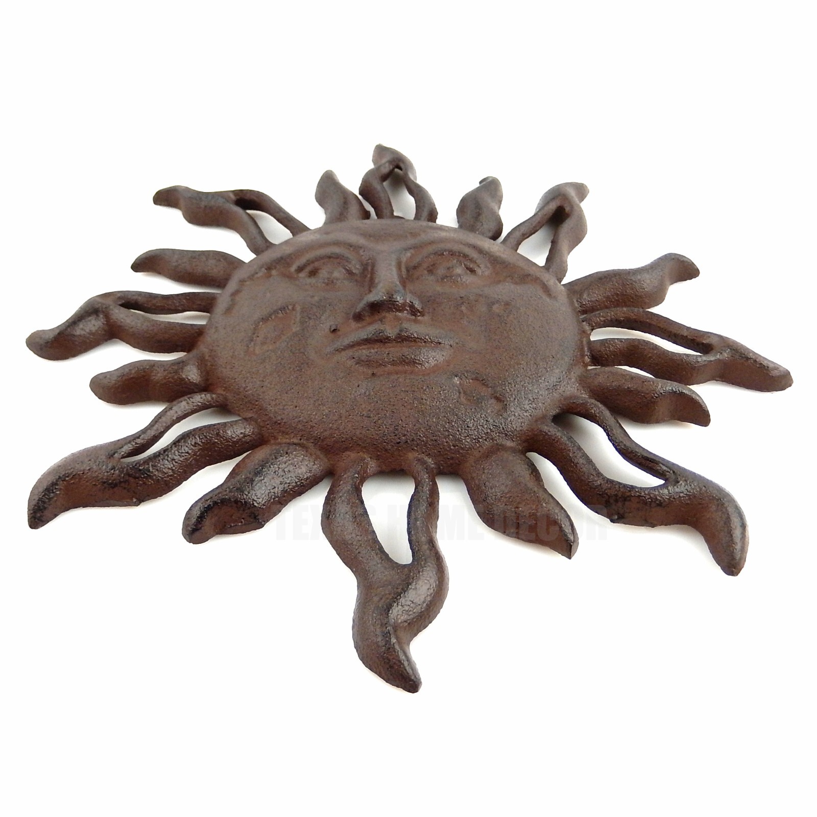 Cast Iron Sun Face Rays Wall Decor Heavy Duty Rustic Antique Brown Patina gallery