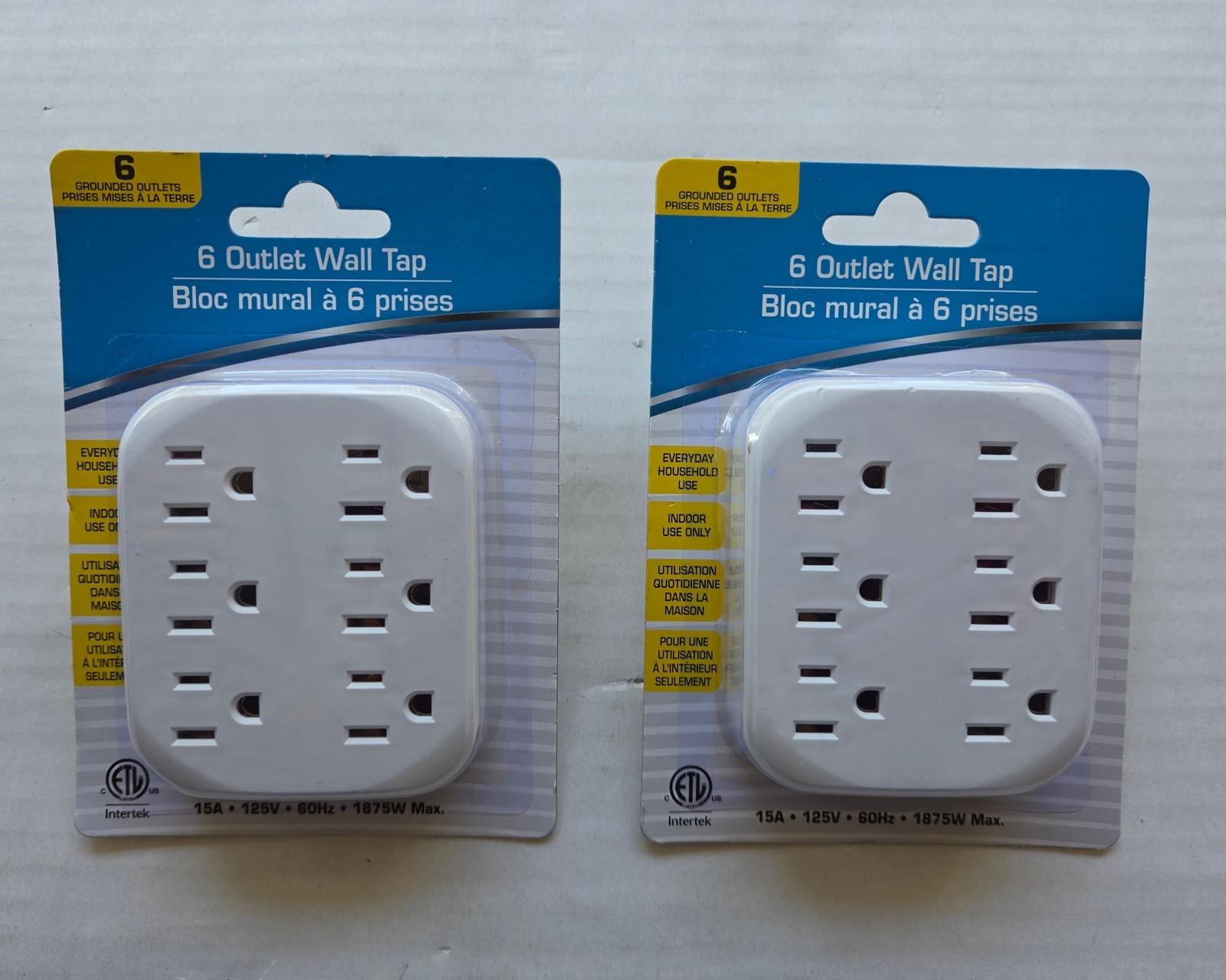 Interlek 6 Grounded Outlets - 6 Outlet Wall Tap - 15A - 125V - 60Hz 1875W Max. gallery