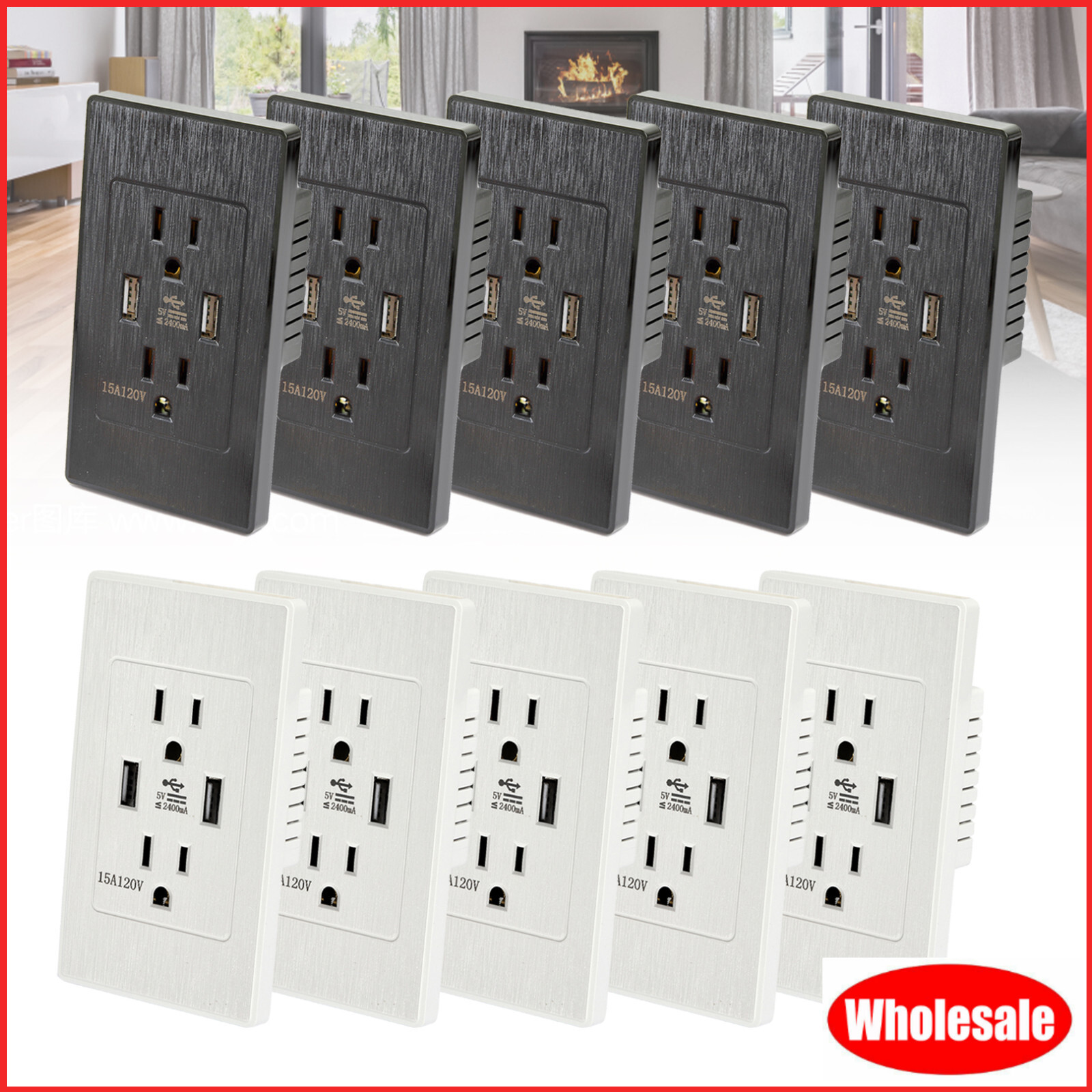 Lot Dual USB Wall Charger Port Socket US Plug Electrical Outlet Panel 2.1A 110V gallery