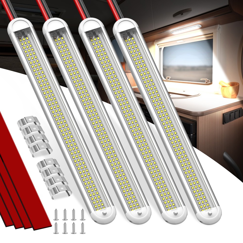 4Pcs 12V Interior LED Light Bar 120LED 2800LM Strip Lights 6000K ON/Off Switch