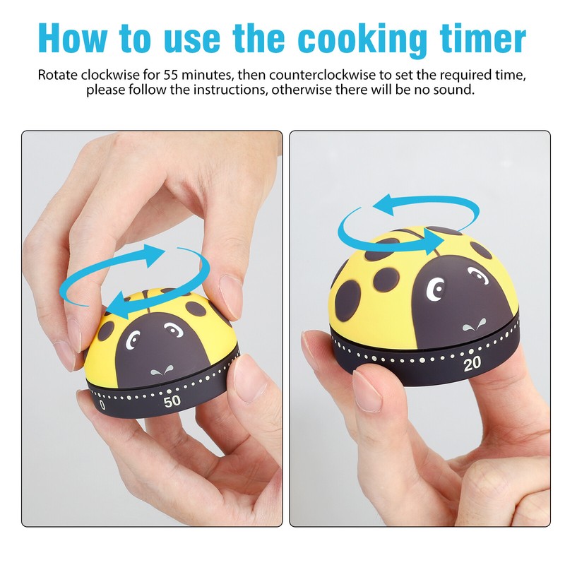2pcs Cartoon Ladybug Mechanical Timer 60 Minutes Cooking Alarm Clock Count Down gallery