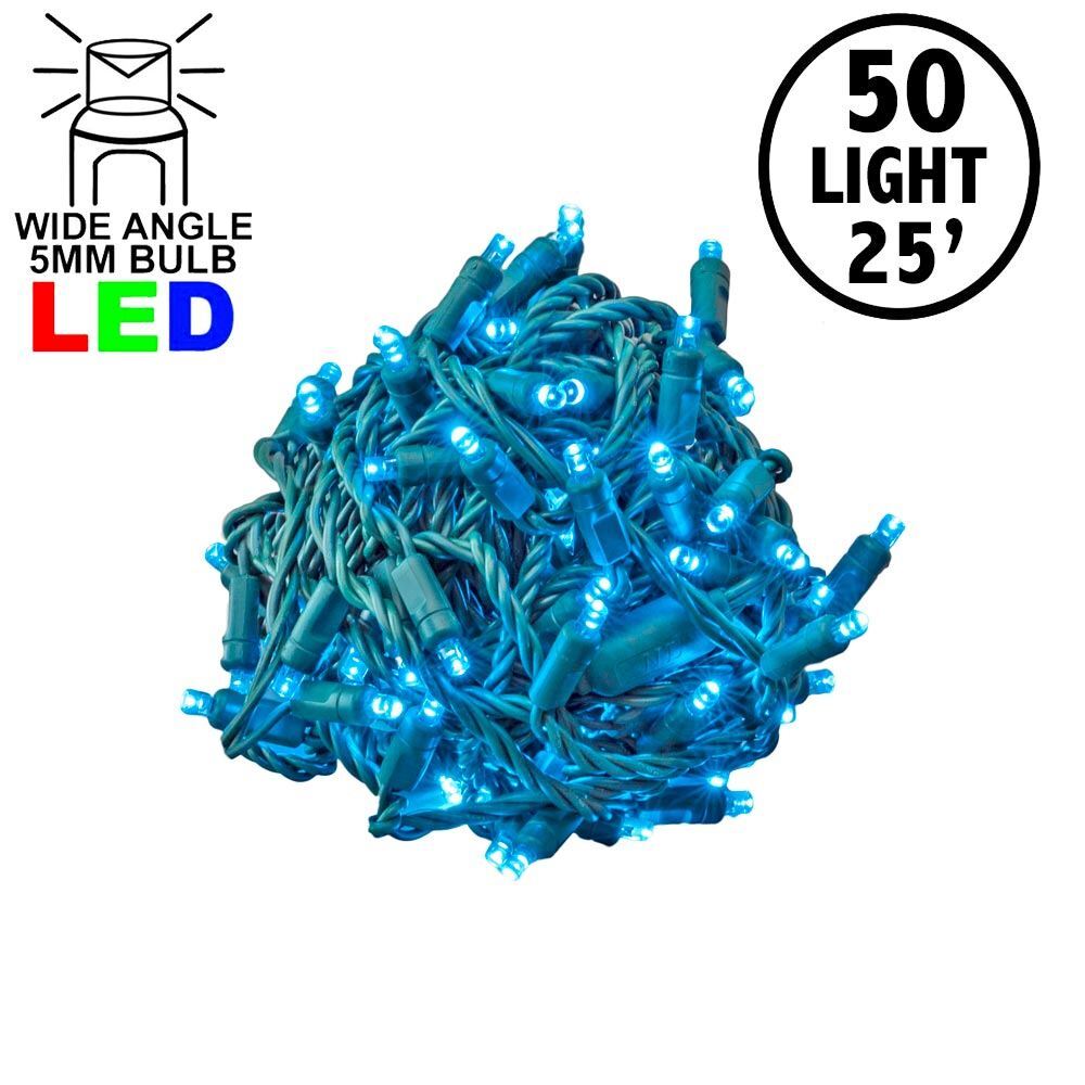 50 Light LED Christmas Mini Light Set, Patio Lights, Teal, Green Wire, 25’ gallery