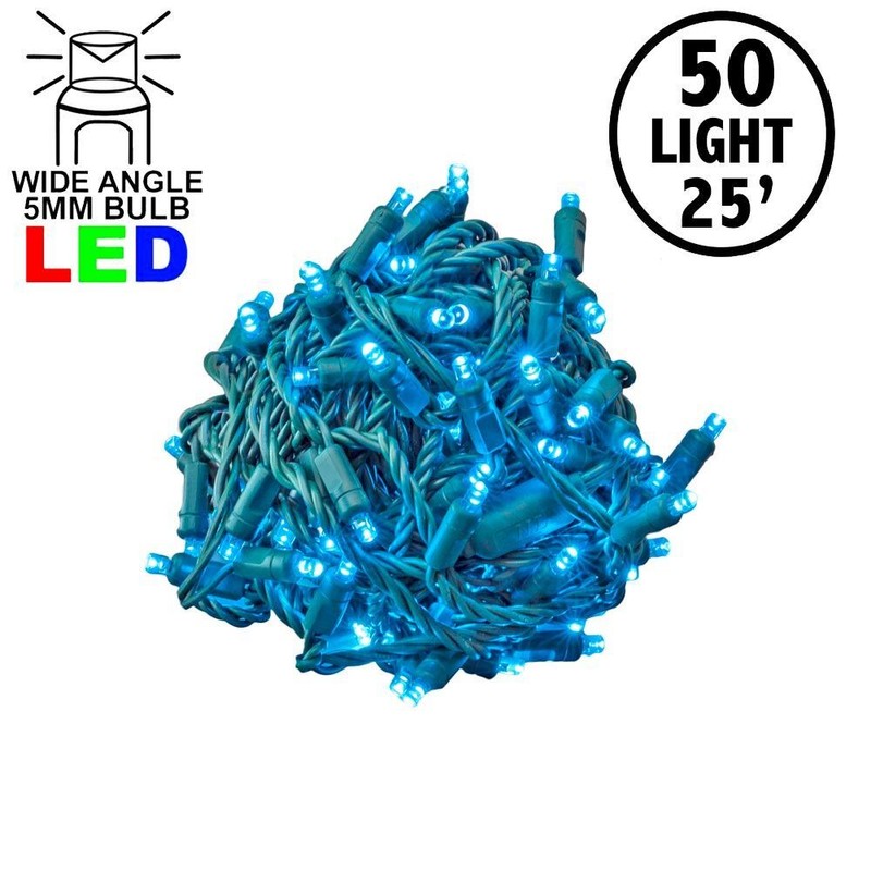 50 Light LED Christmas Mini Light Set, Patio Lights, Teal, Green Wire, 25’ gallery