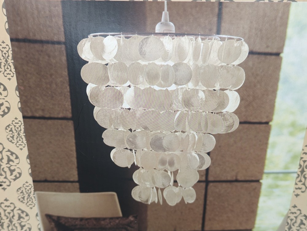 Global Bazzar White Capiz Shell 1 Light Chandelier 17.25"H x 12" Diameter Sealed
