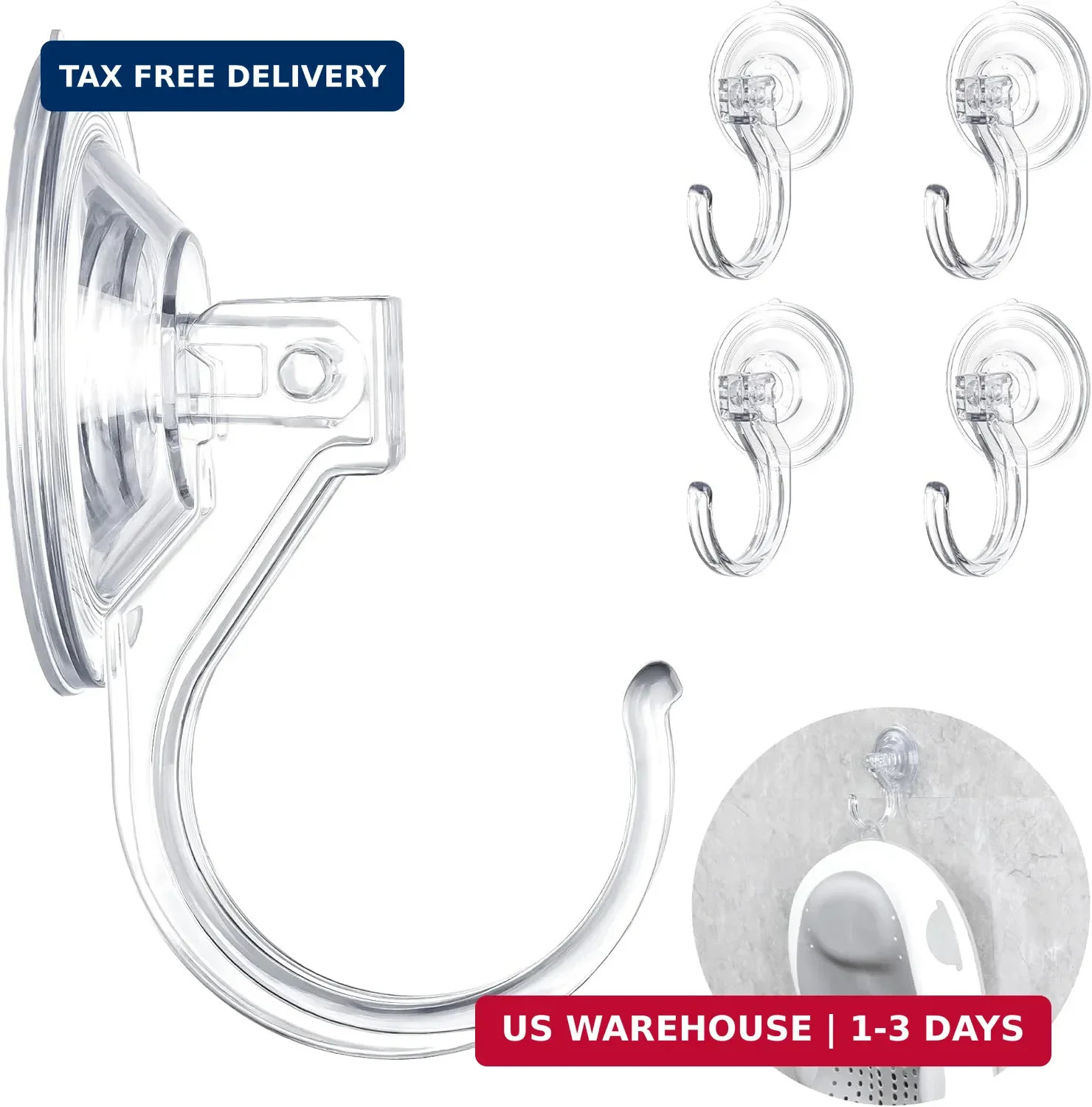 4-Pack Suction Cup Hooks for Shower, Extra Large Clear 1.9" Shower Suction Hooks gallery