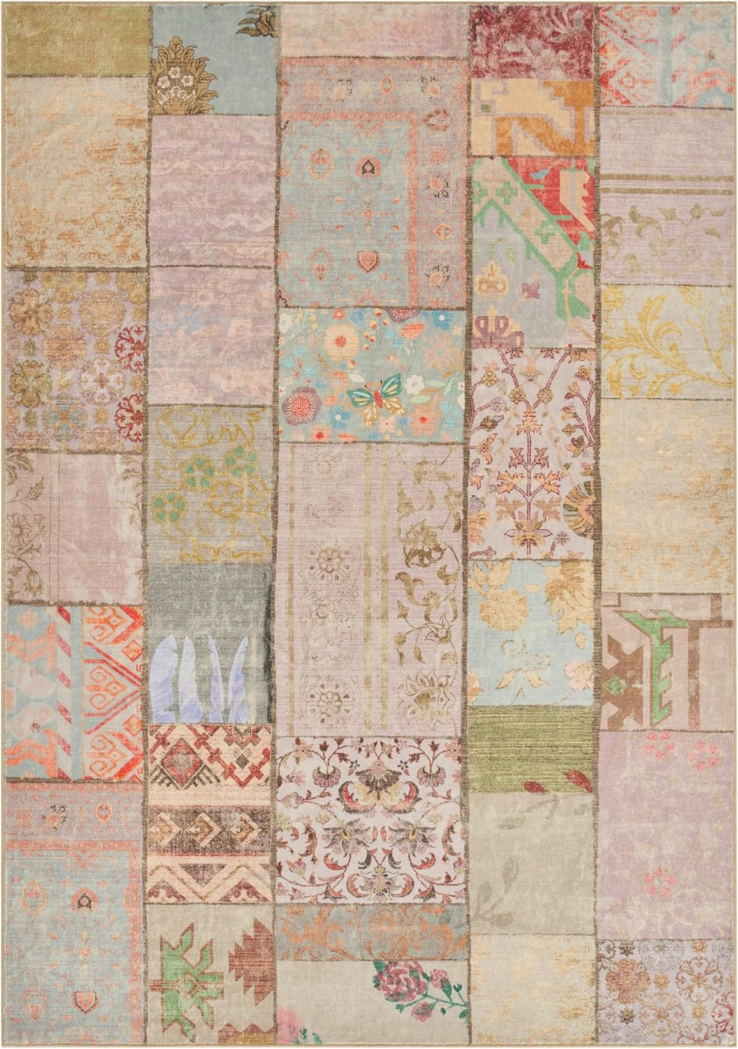Vintage Boho 5x7 Machine-Washable Rug with Non-Slip Backing - Purple Multi gallery