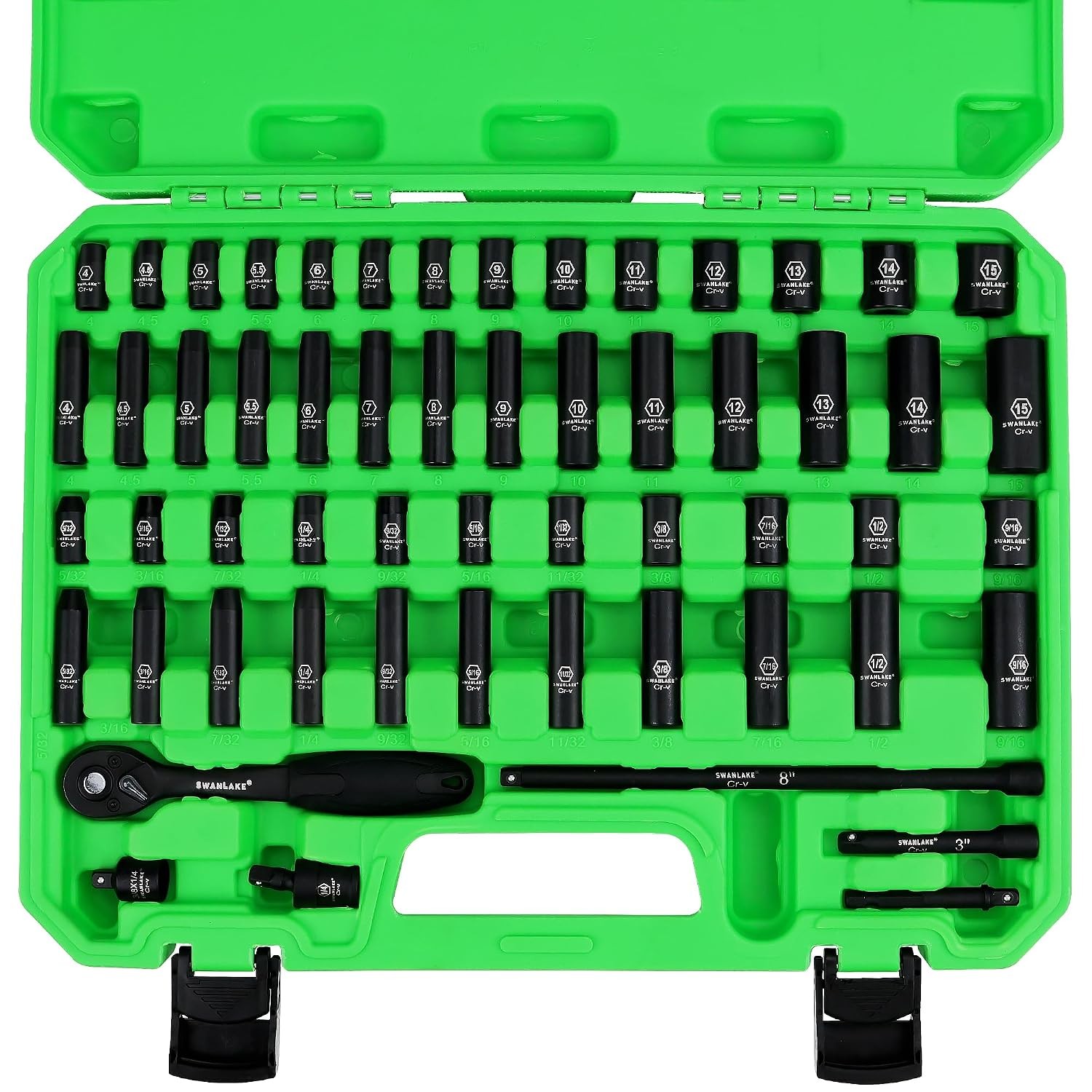 1/4" Drive Impact Socket Set 56 Piece SAE Standard 5/32 to 9/16 inch gallery