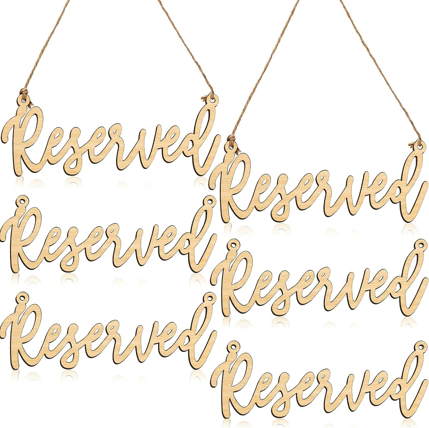 6 Pcs Hanging Reserved Seating Signs Wooden Rustic Unfinished Wedding (Gold) gallery