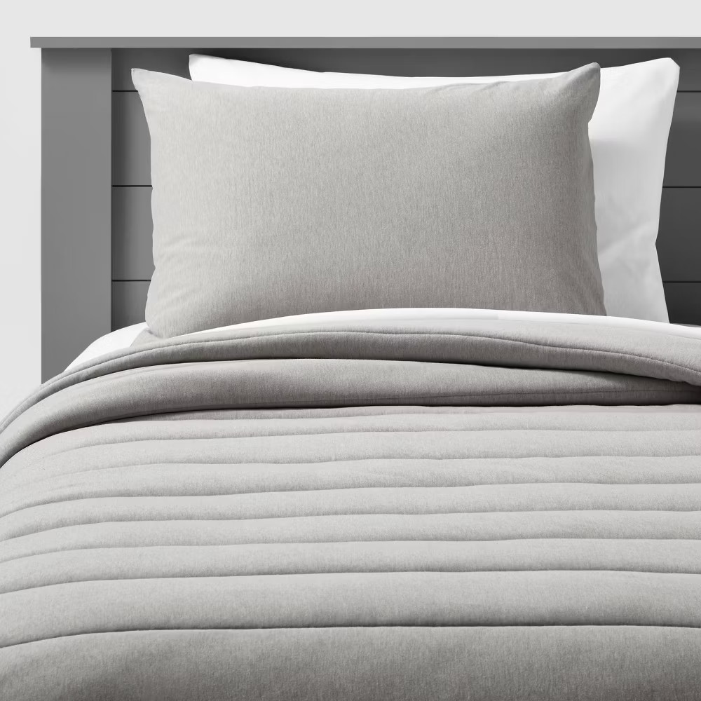 Full/Queen Channel Jersey Comforter Set Gray - Pillowfort gallery