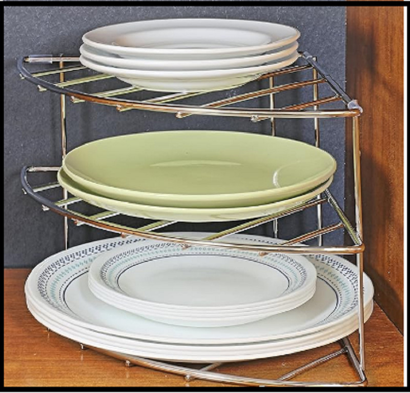 Kitchen Shelf Organizer Cabinet Corner Rack Pan Lid Plate Dishes Storage Chrome gallery