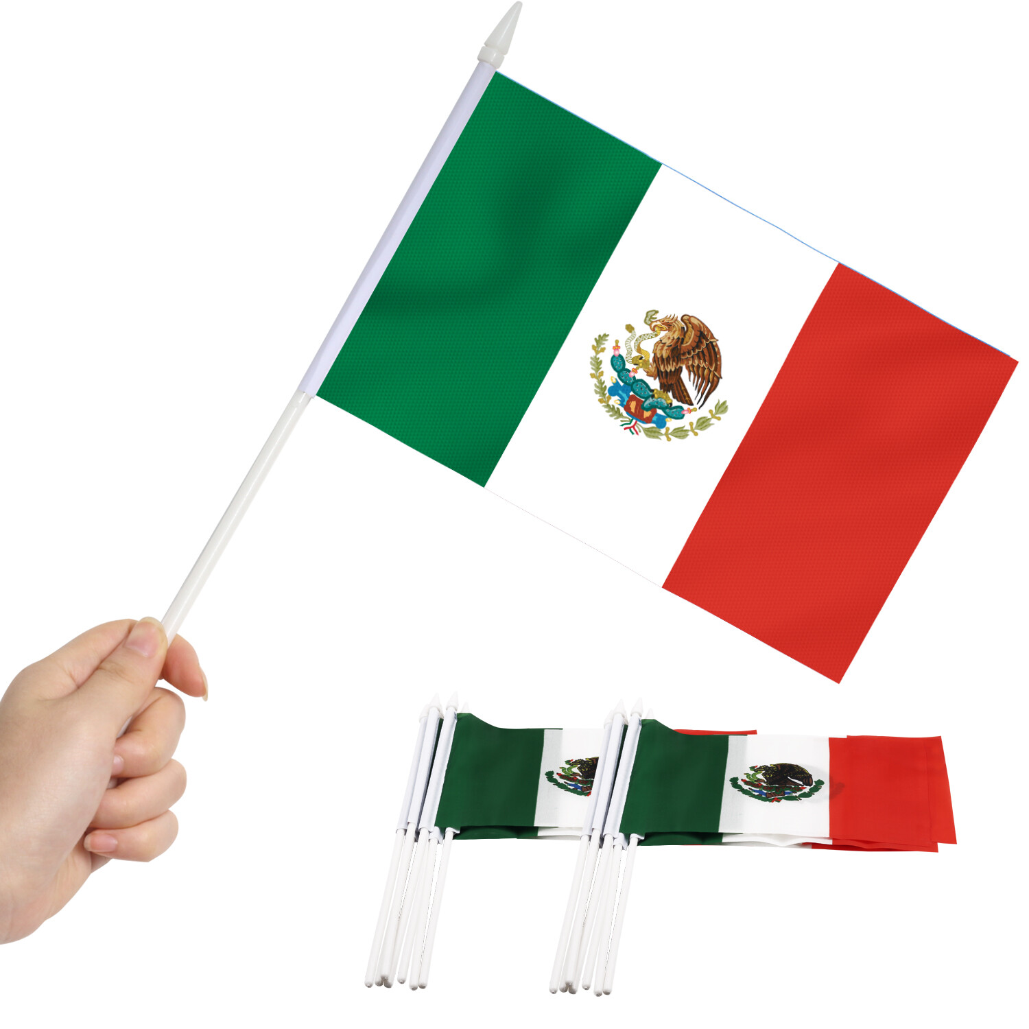Anley 12 Pack Mexico Mini Flag - Hand Held Small Miniature Mexican Flags 5x8 in. gallery