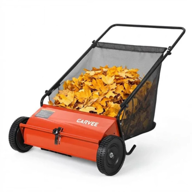 [NEW]Garvee 26-Inch Push Lawn Sweeper, Walk-Behind Leaf & Grass Collector-Orange gallery