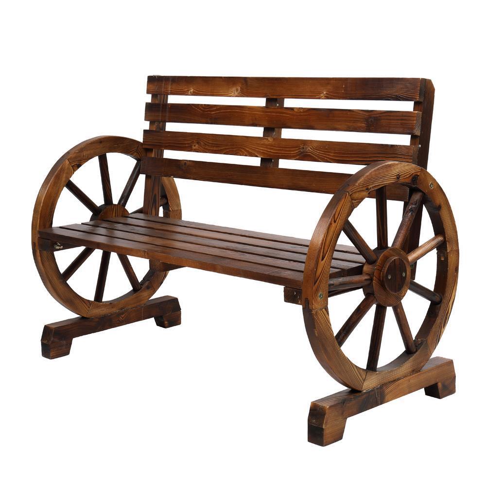 2 Person Rustic Wagon Wheel Bench Garden Loveseat Porch Patio Outdoor Seat Wood gallery