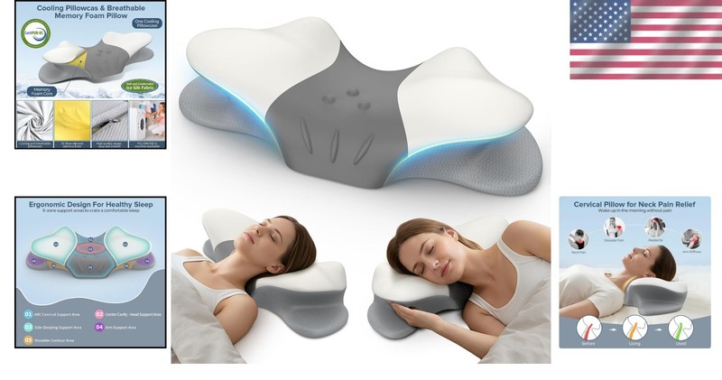 Cervical Neck Pillow Memory Foam Support Travel Office Sleep Pain Relief gallery