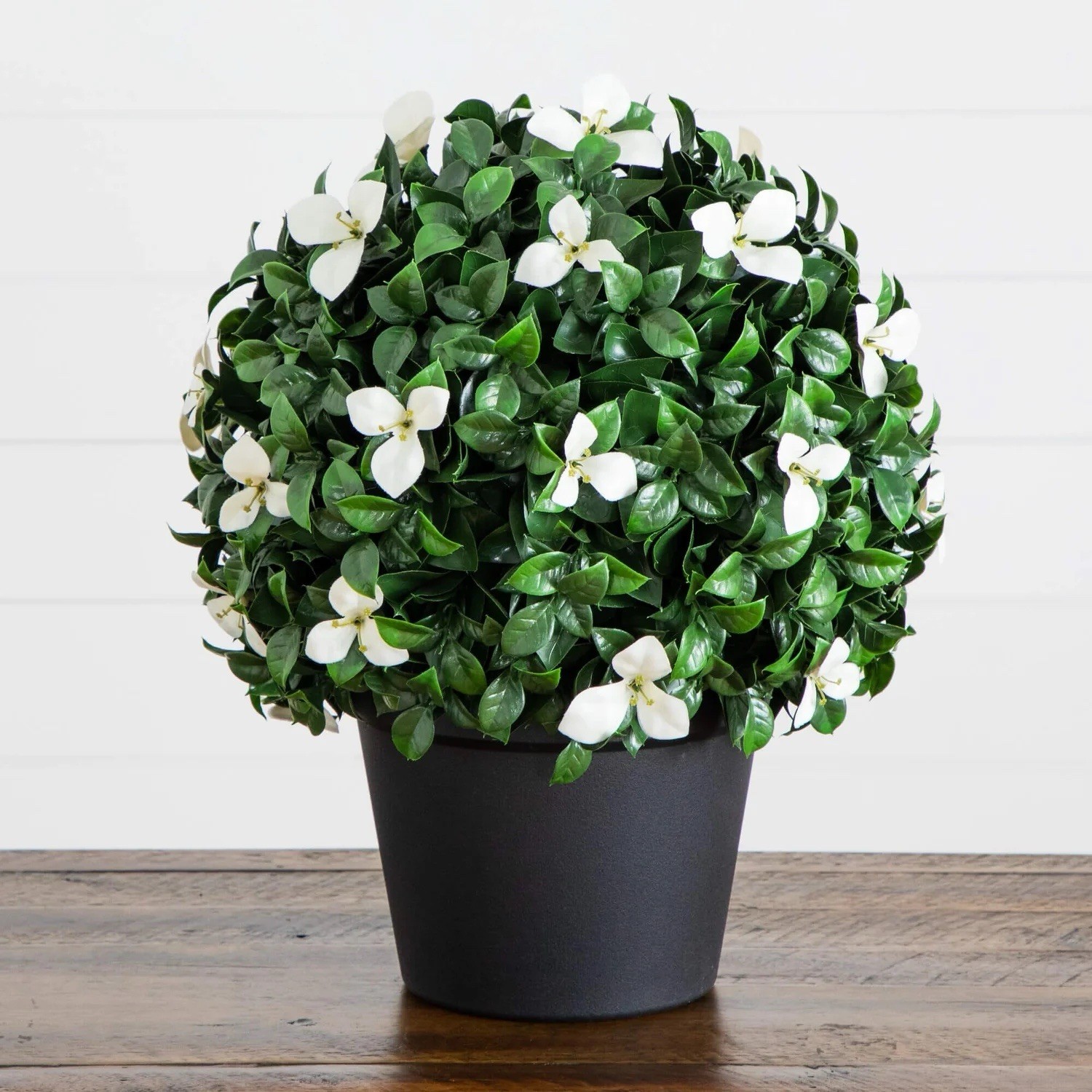 15" UV Resistant Artificial Boxwood and Gardenia Topiary Plant (Indoor/Outdoor) gallery