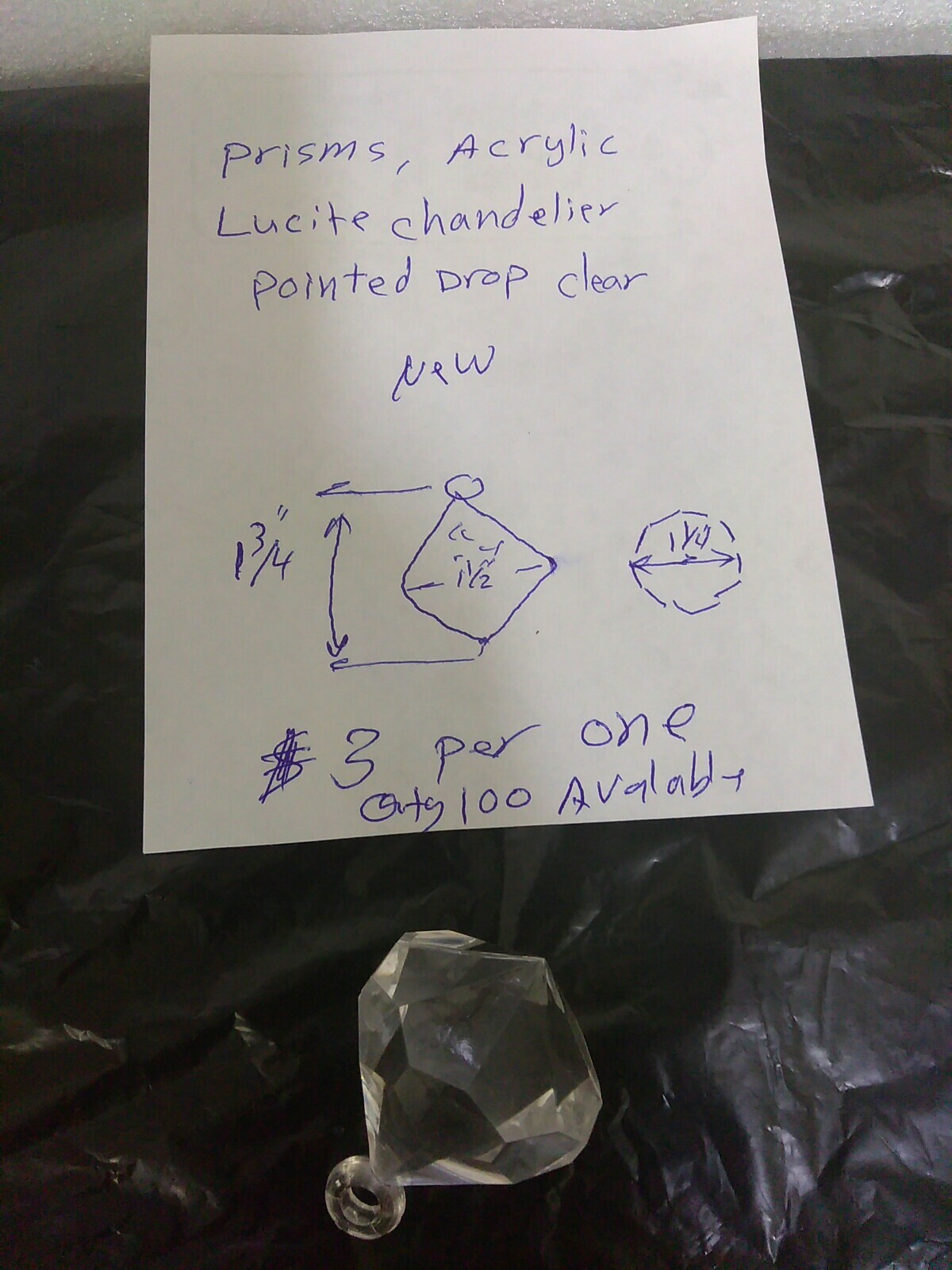 prisms , Acrylic chandelier pointed drop clear 1 3/4 L x 1 1/2"w/1 1/4"D(43C1UP gallery