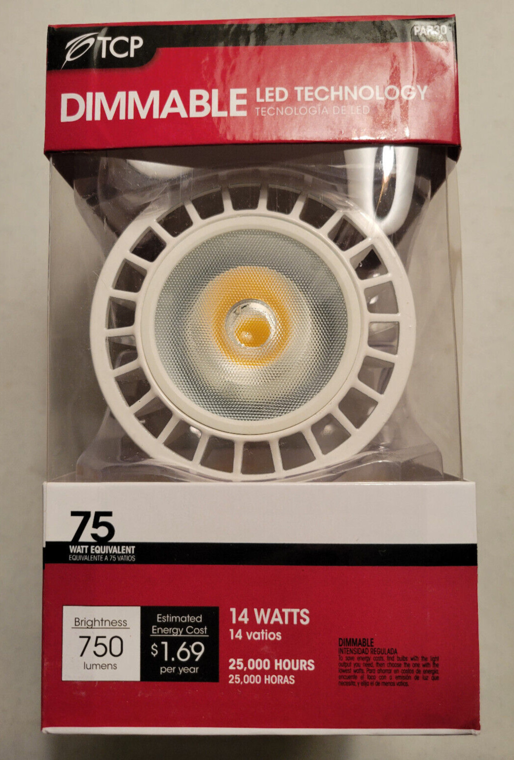 TCP Dimmable PAR30 LED Tech Flood Light Bulb 750 Lumens 75 Watt 14W 3000K gallery
