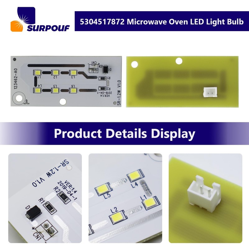 SURPOUF 5304517872 Microwave LED Light Bulb Replacement 5304499540 White gallery