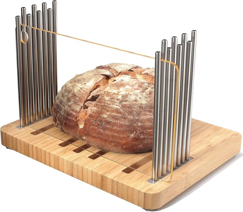 Elegant Bamboo Bread Slicer with Adjustable Width for Perfect Homemade Slices gallery