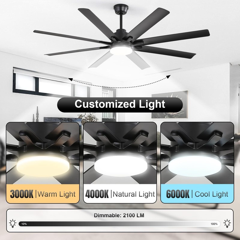 Sofucor 66" Smart Ceiling Fans with Lights,Indoor/Outdoor Ceiling Fan with Light gallery
