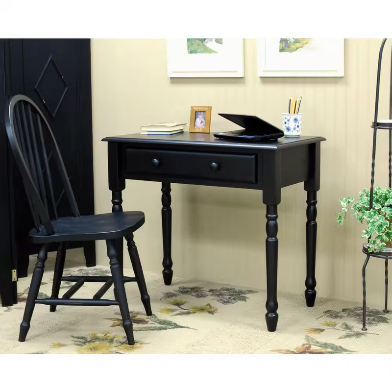 34 In. Rectangular Antique Black Writing Desk with Keyboard Tray gallery