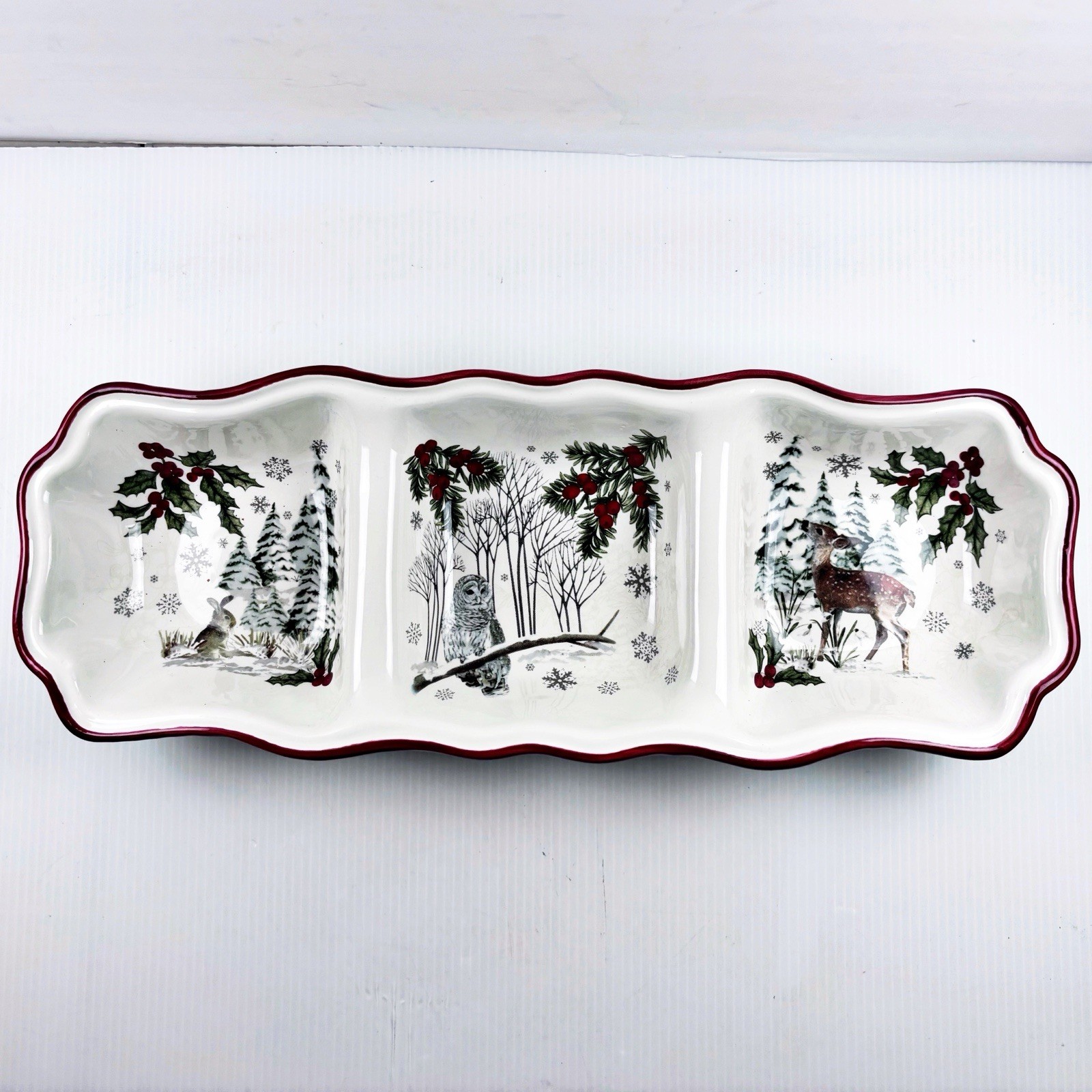 Better Homes Gardens Divided Serving Winter Tray OWL DEER RABBIT Holly Berry gallery