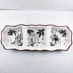 Better Homes Gardens Divided Serving Winter Tray OWL DEER RABBIT Holly Berry