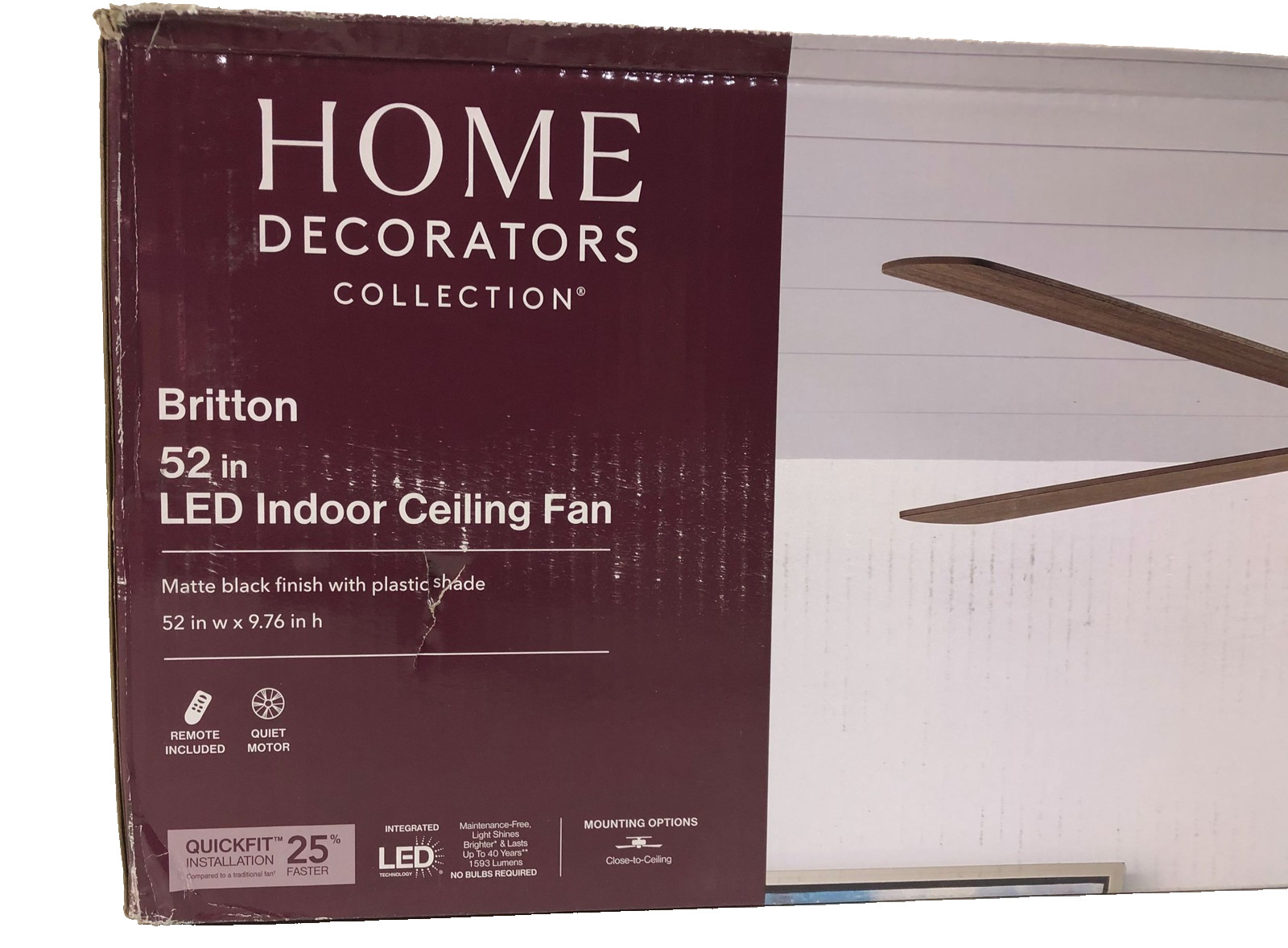 Home Decorators Britton 52 in. LED Indoor Matte Black Ceiling Fan Sealed gallery