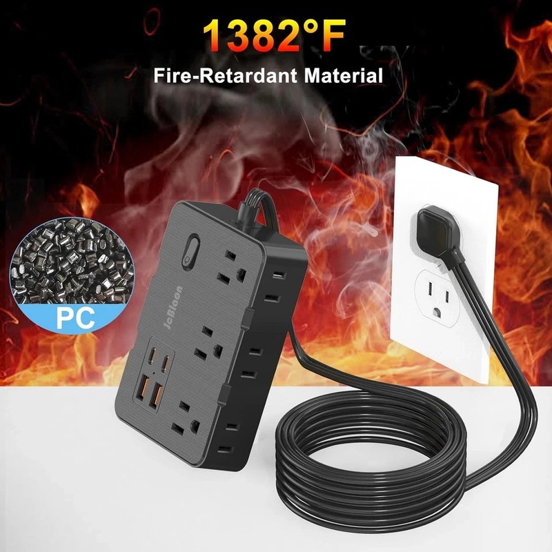 Flat Plug Power Strip Surge Protector, 5Ft Ultra Thin Extension Cord with 4 USB gallery