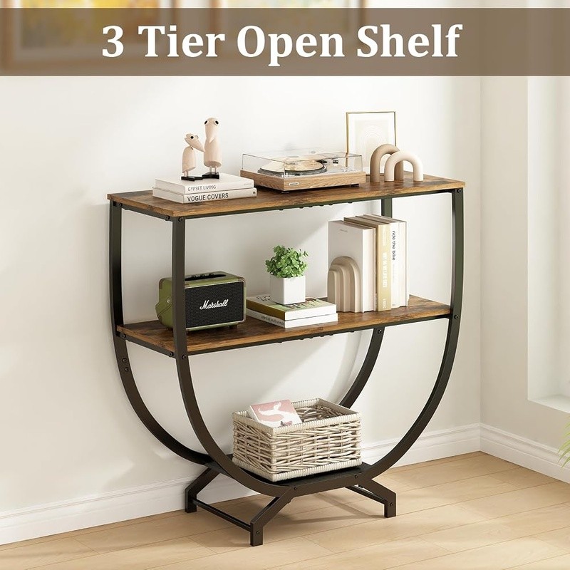 Industrial Entryway Console Table 3 Tier Storage Rustic Wood Metal Design New gallery