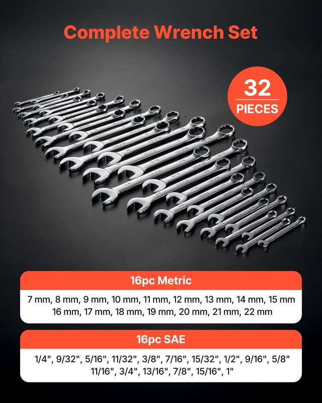 VEVOR Combination Wrench Set Box End Open End Combination Wrenches 32-Piece gallery