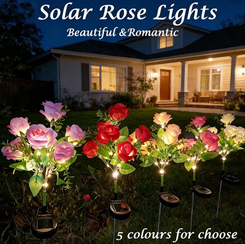 7 Head Solar Power Rose Flower Lights Outdoor Garden Landscape Yard Lamp Decor gallery