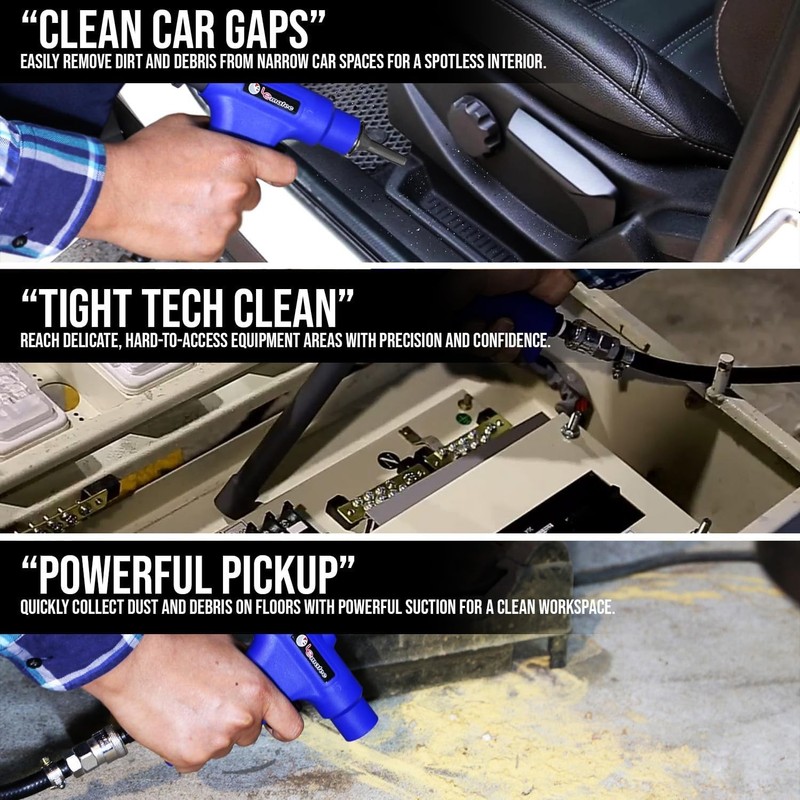 LEMATEC Dual-Action Pneumatic Vacuum & Air Blow Gun with 6 Attachments - 150 PSI gallery