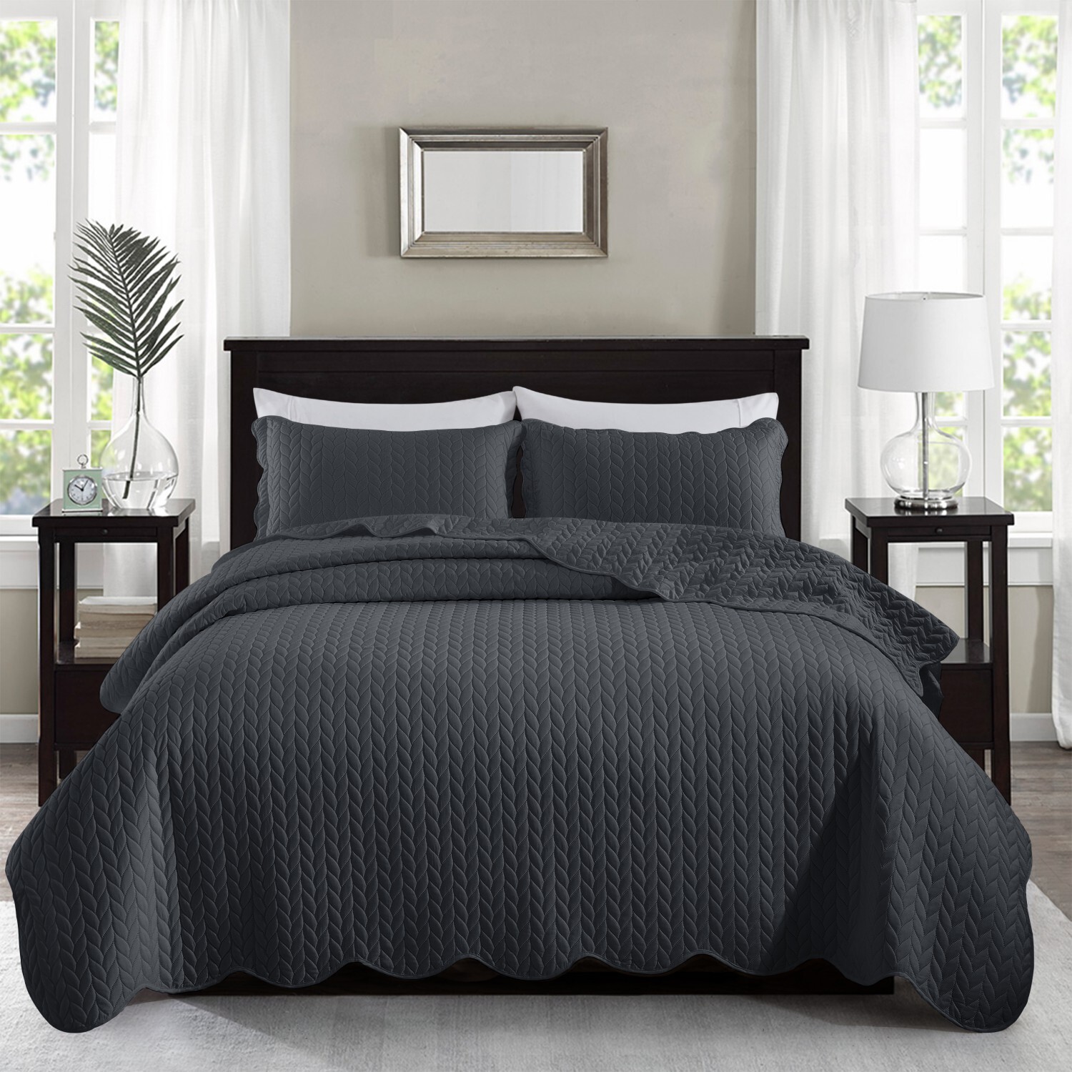 3 Piece Queen Size Quilted Bedspread Set Ultra Soft Embossed Coverlet Bed Throws gallery