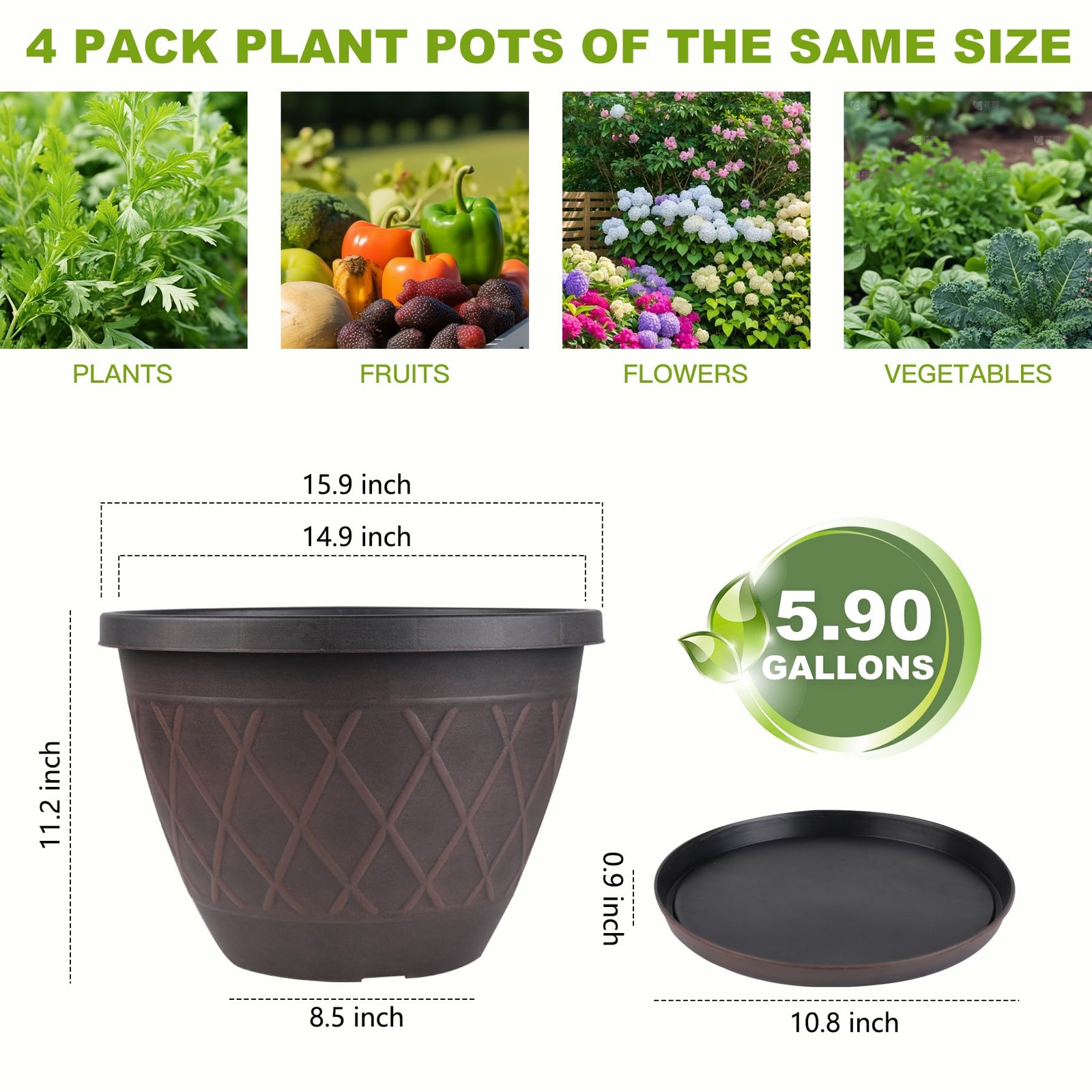 Svxtoby 4 Pack 16 Inch Large Plant Pots, Plastic Flower Pots for Indoor & Out... gallery