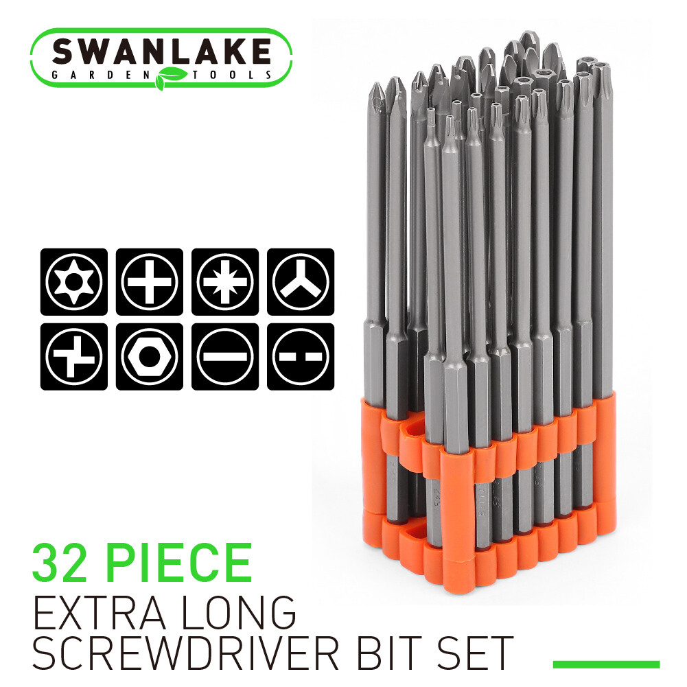 32pc Extra Long Security Bit Set Tamper Proof Torx Star 6 In 1/4" Shank w Holder gallery