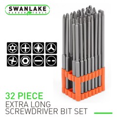 32pc Extra Long Security Bit Set Tamper Proof Torx Star 6 In 1/4″ Shank w Holder