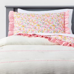 Twin Reversible Crinkle Bow Gingham Floral Kids’ Comforter Set White