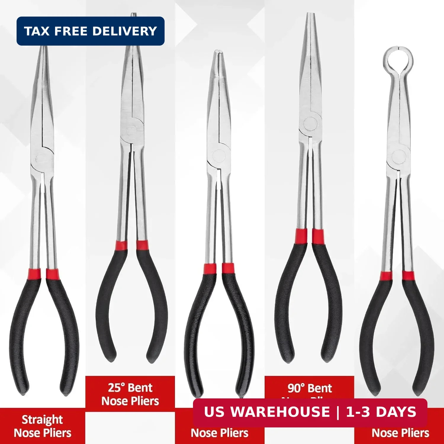 5Pcs Bent Nose Pliers 11 Inch Extra Long Needle Nose Pliers Set, Straight, 25°/4 gallery
