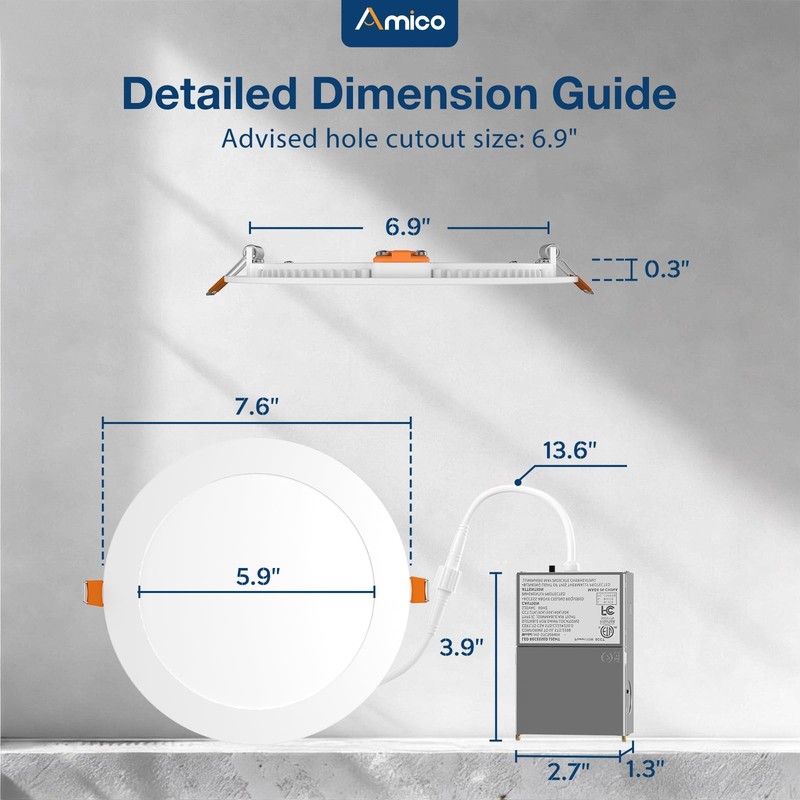 LED Recessed Ceiling Light 7 Inch 24 Pack 15W Dimmable Amico 5CCT Ultra-Thin gallery