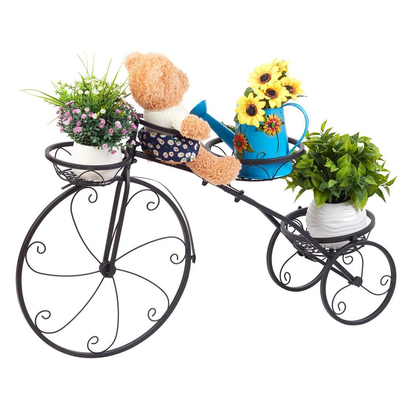Bicycle Shape Plant Stand Wrought Iron Tricycle Planter Home Garden Patio Decor gallery